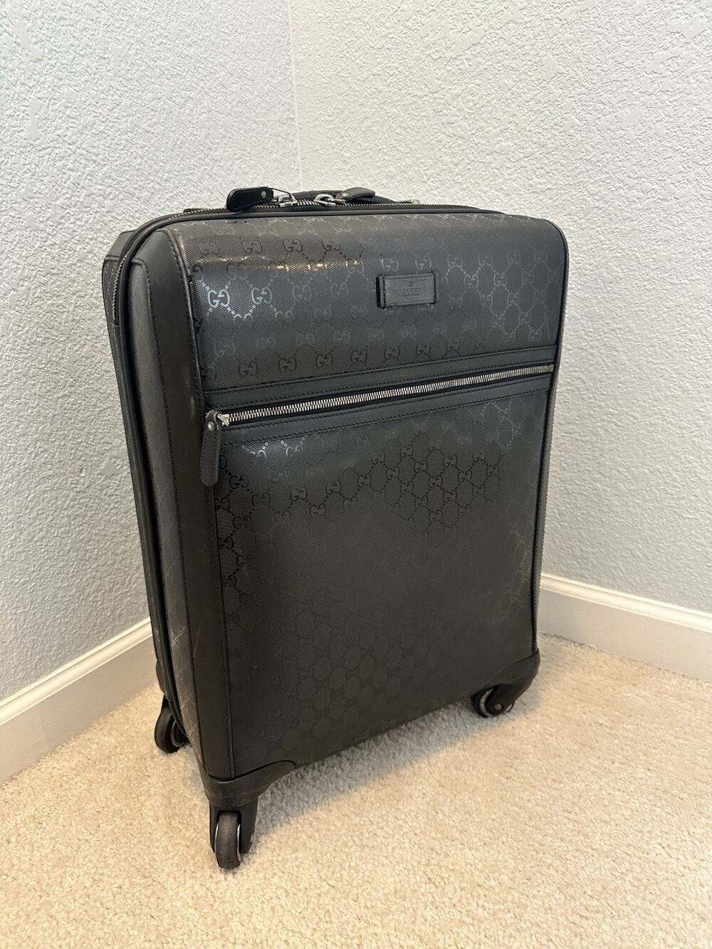 AUTHENTIC GUCCI GG IMPRIME TROLLEY SUITCASE CARRY-ON LUGGAGE BLACK 293909